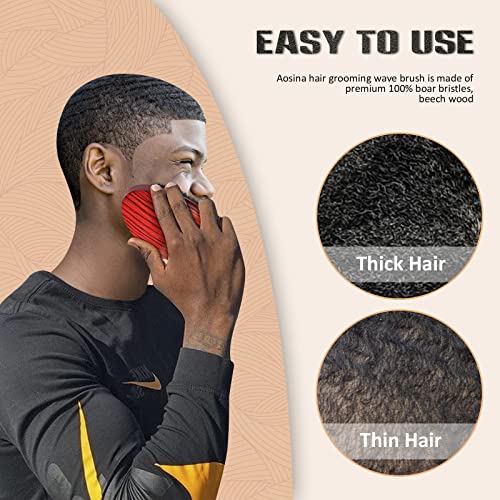 Aosina Medium Wave Brush with Red/Black Boar Bristles for Men