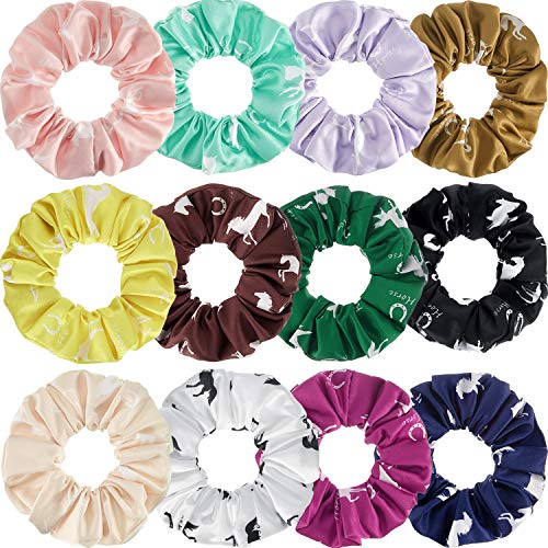 12 Pcs Horse-Themed Satin Hair Scrunchies for Women & Girls - Colorful Ponytail Holders