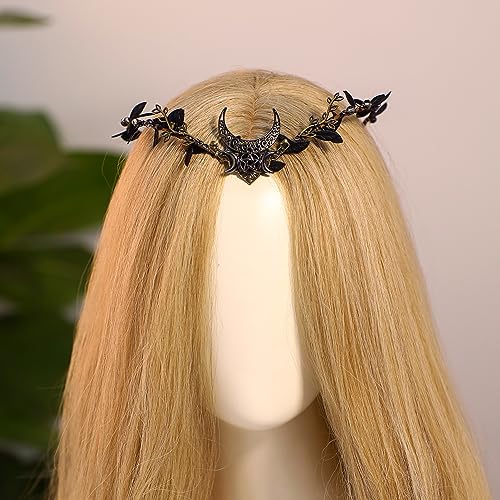 MOSTORY Black Rhinestone Moon Elf Crown - Handmade Fairy Tiara