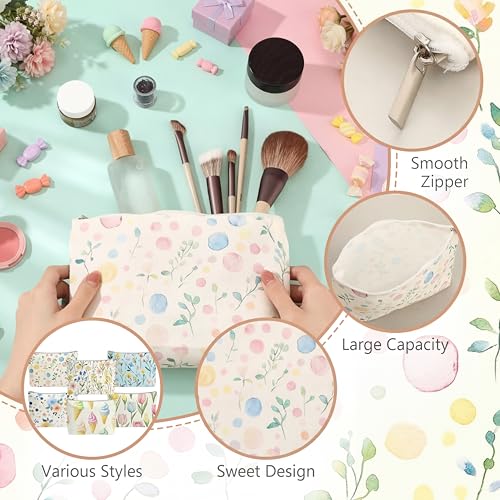 10-Pack Candy Canvas Makeup Bags for Women - Floral Cosmetic Pouches