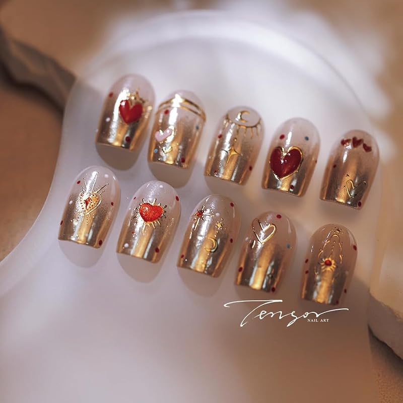 5D Embossed Gold Star & Heart Nail Stickers for Valentine's Day