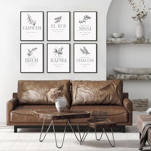 Christian Hebrew Names of God Canvas Wall Art Set - 8x10 Inch Unframed, 6 Prints