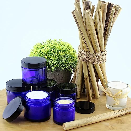 Cobalt Blue Glass Cosmetic Jars - 12 Pack, 1oz & 2oz with Lids