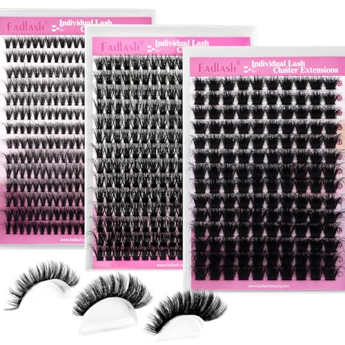FADLASH Cluster Eyelash Extensions Kit - 644 Pcs, 40D/100D/200D, 12-18mm D Curl