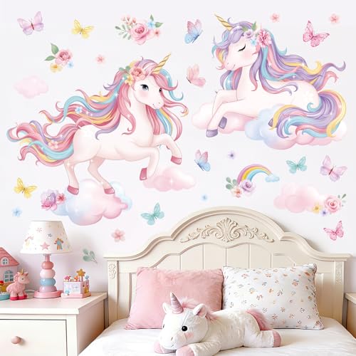 Wondever Unicorn Wall Decals - Large Peel and Stick Stickers for Kids Room