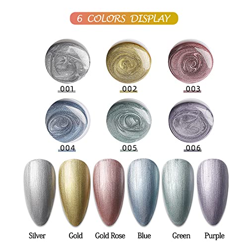 LOKFAR 6 Colors Metallic Chrome Gel Nail Polish Set with 3 Nail Brushes