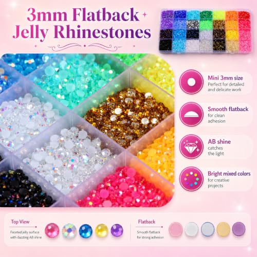 30000PCS DIY Rhinestone Bedazzling Kit with 28 Colors & Glue for Crafts, Nails, Phone Cases & Apparel
