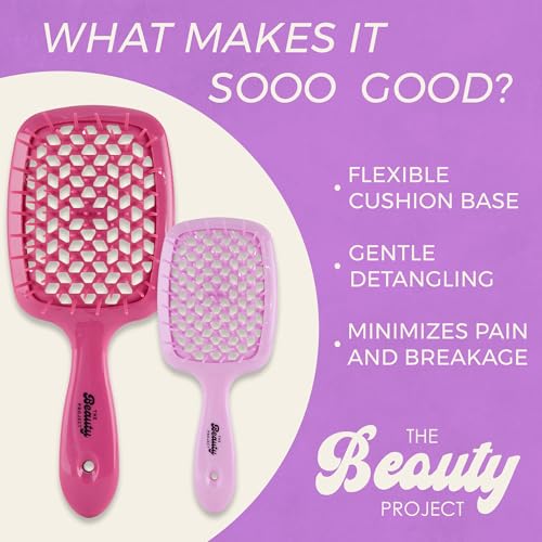 Amethyst Detangling Brush 2-Pack for All Hair Types - Pain-Free, Vented Design
