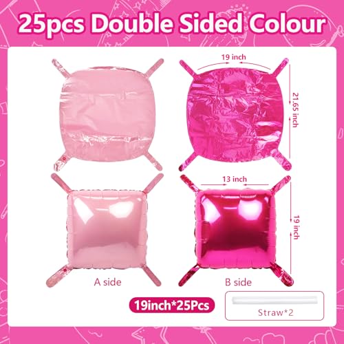 NISOCY 25PCS Hot Pink & Pearl Square Foil Balloons Kit