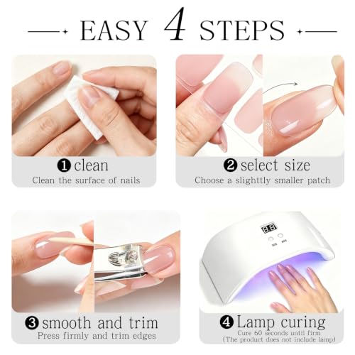 JMEOWIO Pink Glitter Semi Cured Gel Nail Art Stickers - 20 Strips