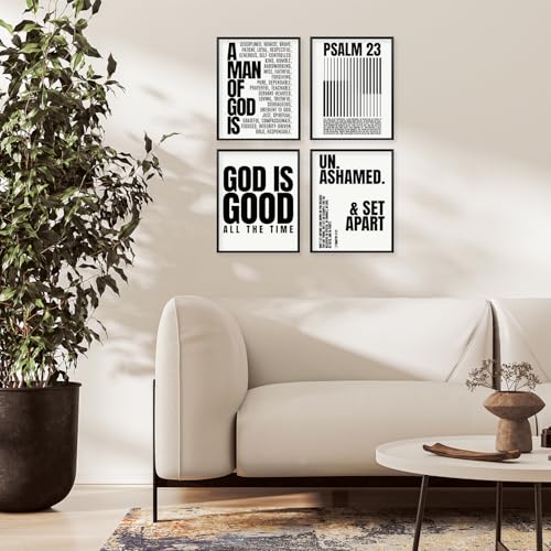 Christian Modern Bible Wall Art Set - Minimalist Inspirational Prints (Set of 4, 8x10 Unframed)