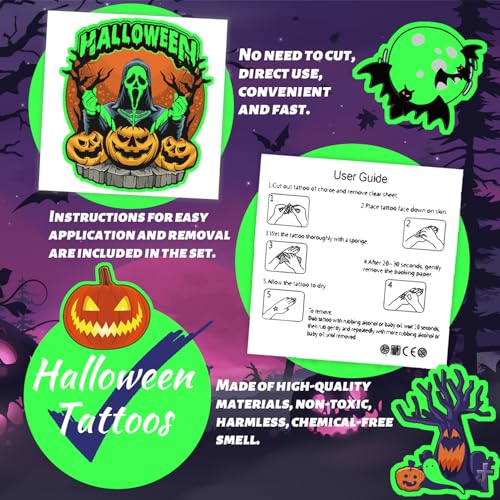 Glow in the Dark Halloween Temporary Tattoos for Kids - 340 Pack