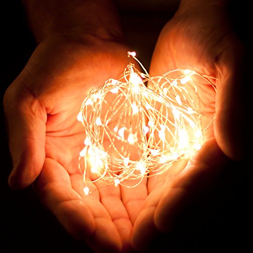 100 LED Warm White String Lights - 32ft Silver Wire, Indoor-Outdoor