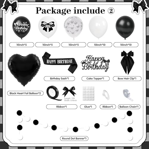 Black Bow Birthday Party Decorations Set - 35pcs Kit with Banner, Balloons, Cake Topper & Accessories
