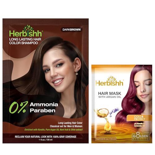Herbishh Dark Brown Travel Shampoo & Argan Hair Mask Set – Grey Coverage, 30ml + 25ml