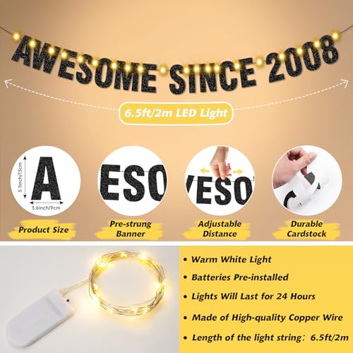 Awesome Since 2008 18th Birthday Banner with LED Lights
