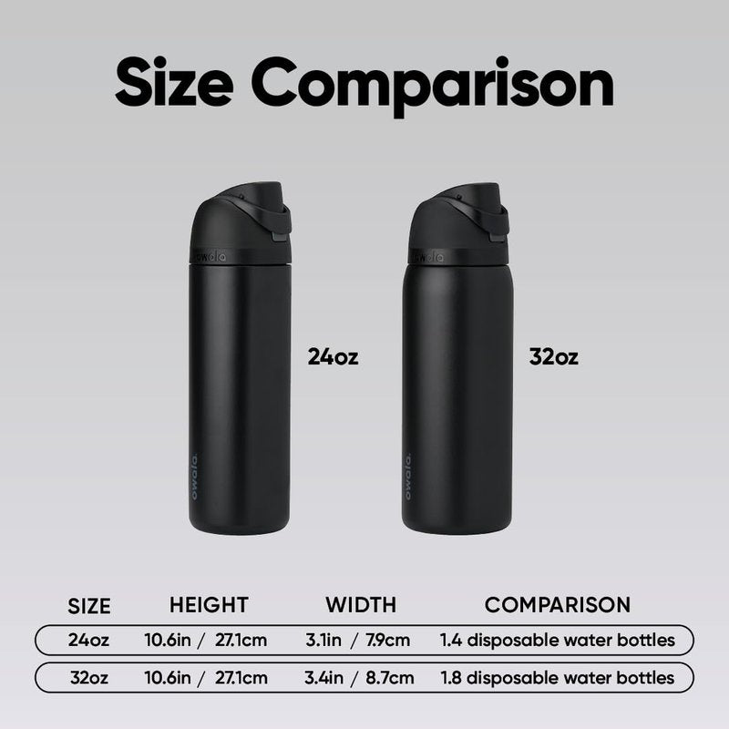 Owala FreeSip Insulated Stainless Steel Water Bottle with Straw, BPA-Free Sports Water Bottle, Great for Travel, 24 Oz, Very, Very Dark