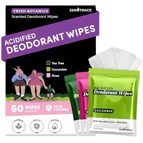 Zero Trace Travel Deodorant Wipes Variety Pack - 60 Individually Wrapped Botanical Freshness