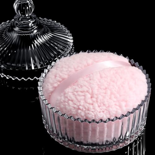 WSYUB Clear Glass Powder Jar with Large 5.5 Inch Powder Puff Set