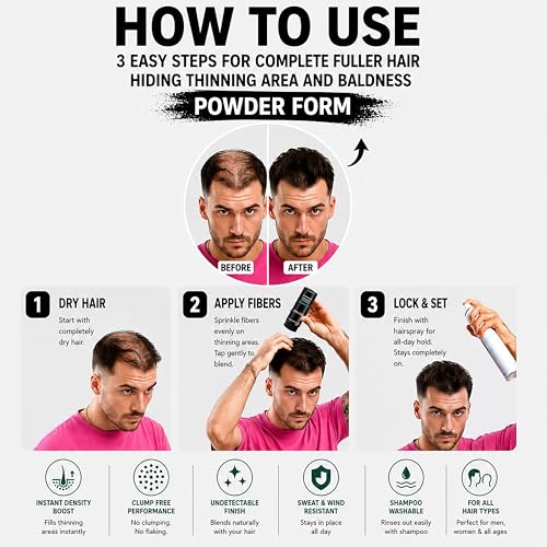 THICK FIBER Hair Fibers | Hair Powder for Thinning Hair 28g Bottle | Makes Thin Hair Look Thicker in Seconds | Hair Loss Concealer For Women & Men (Dark Brown)