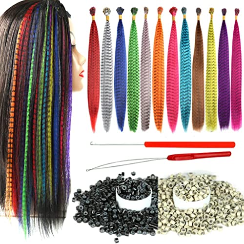 16 Inch Synthetic Feather Hair Extensions with 12 Colors & Tools