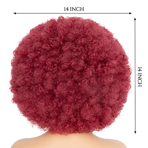 Aminow Burgundy Wine Red 70's Afro Wig for Women - Short Curly Synthetic Costume Hair with Bangs, Glueless & Fluffy for Cosplay & Parties
