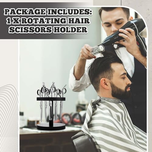 Threehoney 360° Rotating Scissor Holder for Hair Stylist - Black Wooden Stand