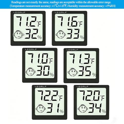 Digital Humidity and Temperature Meter - 6 Pack Hygrometer