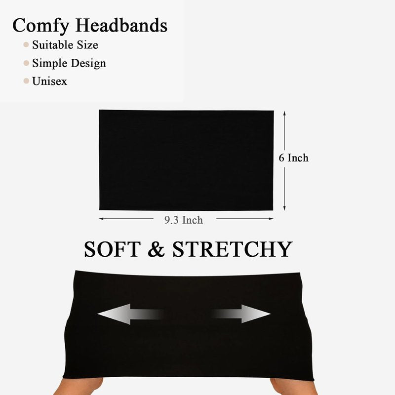 Wide Headbands for Women - Stretch Boho Hair Accessories | Black 6-Pack Turban Workout Bands