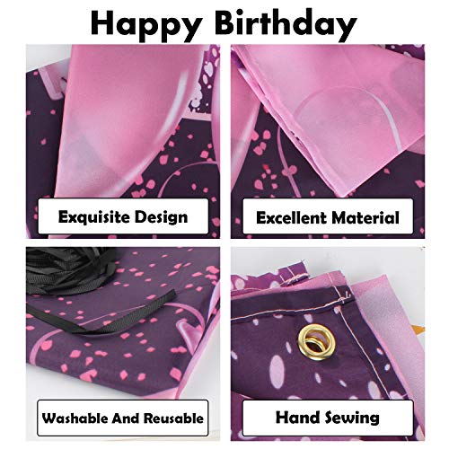 86th Birthday Banner Backdrop - Pink Purple Gold 4x6ft Party Decor