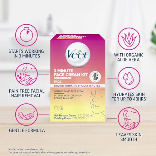 Veet 3 Minute Facial Hair Removal Cream Kit - 3.4 Fl Oz (Pack of 2)