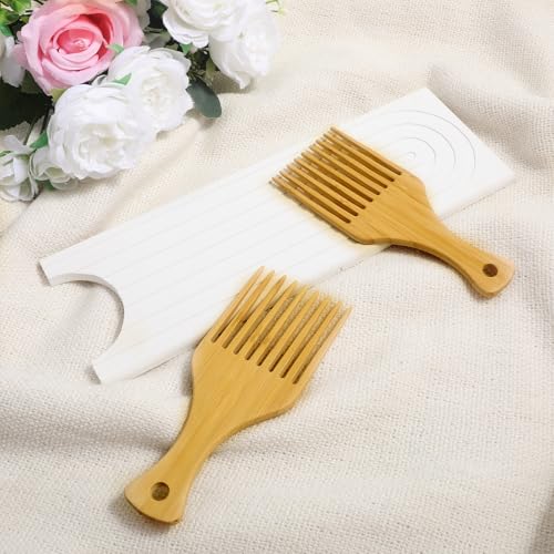 Bamboo Afro Hair Pick Comb Set - 2 Pack Wide Tooth Detangling Combs