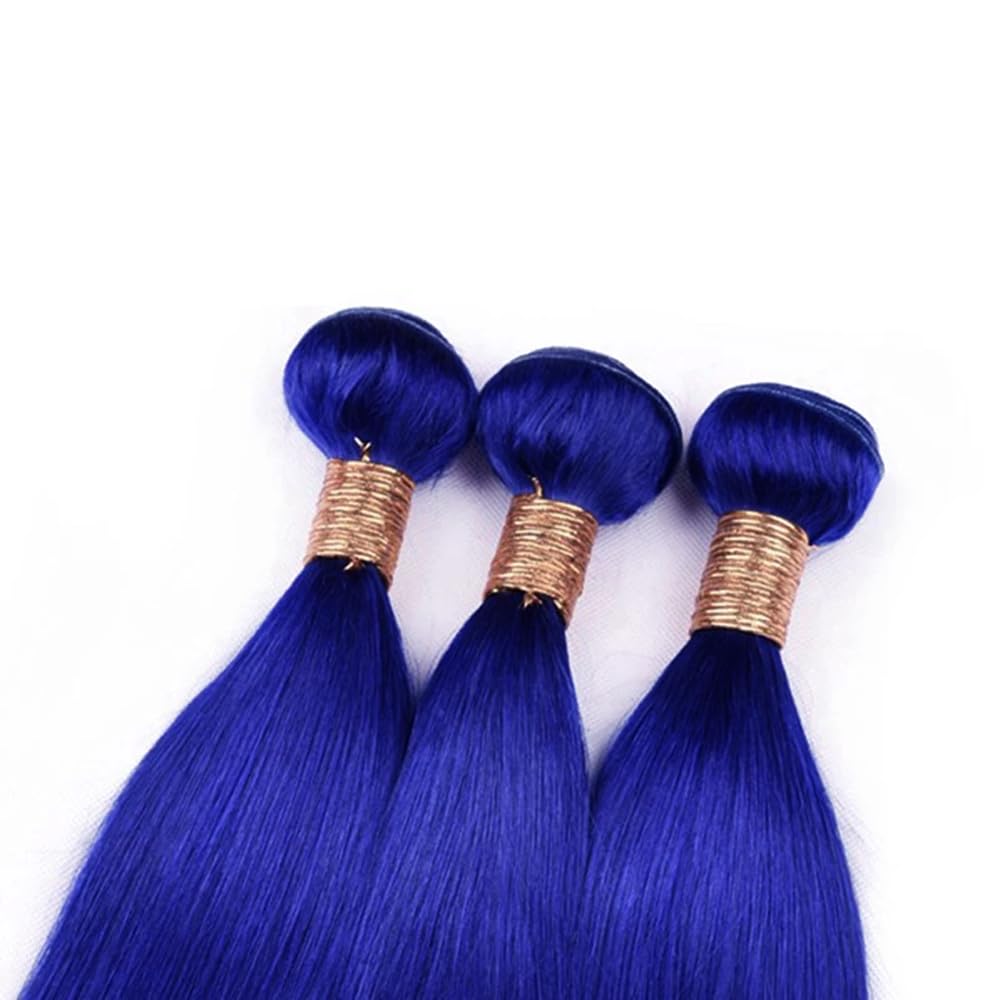 32 32 32 Inch Blue Bundles Human Hair Blue Straight Bundles Same length Brazilian Virgin Blueness Bundle Hair Extensions 300g