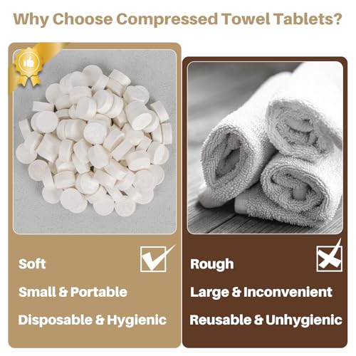 100 Compressed Travel Towels - Disposable Face Towels for Cleaning