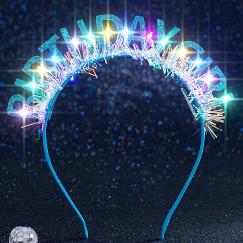 Aceorna Pink LED Birthday Girl Crown Headband with Glitter - Blue Variant