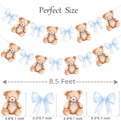 Teddy Bear Baby Shower Banner Set - 2PCS with Blue Bows