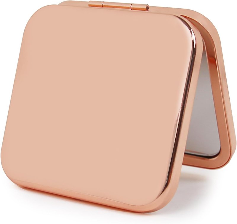 Compact Rose Gold Square Mirror - Double-Sided 1X/2X Magnifying | 2.8” x 2.8” Mini Purse Accessory for Women