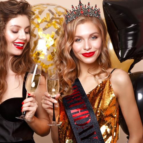 TOBATOBA Red Black Birthday Sash and Tiara Set for Girls