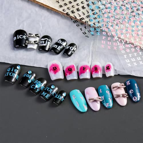 CHANGAR Alphabet Nail Stickers - Self-Adhesive Nail Art Decals (6 Sheets)