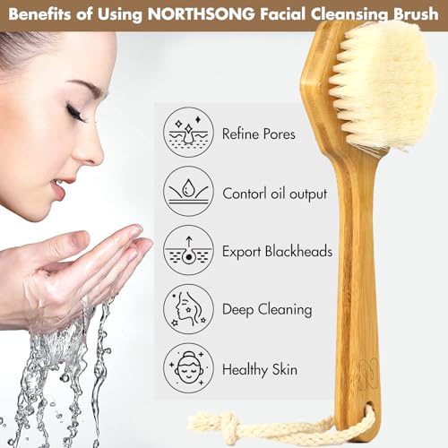 17.72 Inch Back & Face Body Brush Set with Natural Wild Boar & Synthetic Bristles – Dual Deep-Cleaning Exfoliating Set with Gift Box