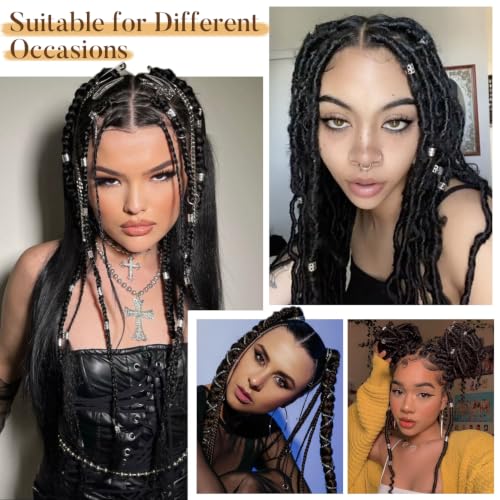 WacanDan Silver 100 Pcs Hair Jewelry Set for Braids & Locs - Adjustable Styles