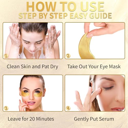 24K Gold Under Eye Patches (20 Pairs) - Hydrating Collagen Eye Mask