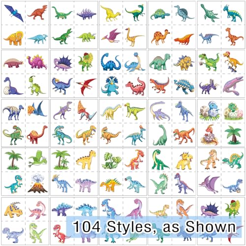 104 PCS Dinosaur Temporary Tattoos for Kids - Waterproof & Easy Apply
