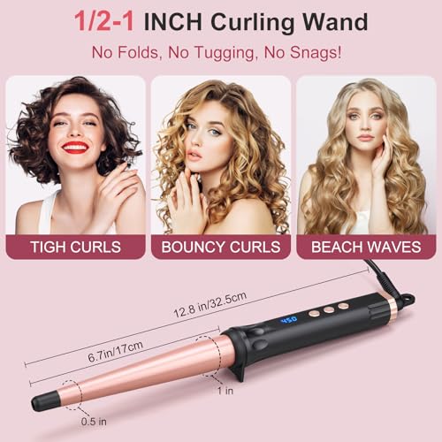 YEGUBEGU Tapered Curling Wand Iron 0.5-1 Inch for All Hair Types