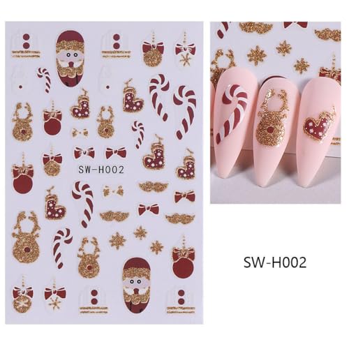 Gold Christmas Nail Stickers Set - Self-Adhesive Winter Holiday Nail Decals for Women