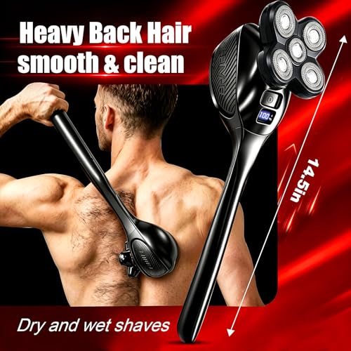 Back Shaver for Men, Rechargeable Electric Back Shaver with Long Handle,Full Body Hair Trimmer&Groomer Kit with Replaceable Shaving Heads