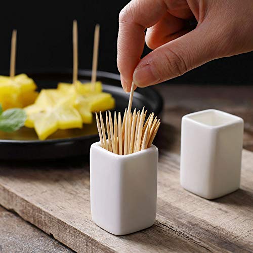 Sizikato 2pcs White Square Ceramic Toothpick Holder Set