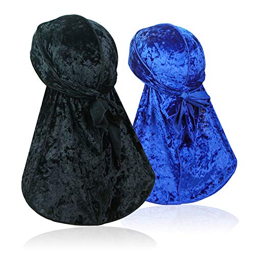 2 Pack Premium Crushed Velvet Durag for 360 Waves - Long Tail Headwear