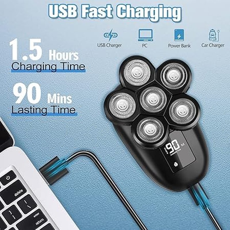 Head Shaver for Bald Men, 6-in-1 Electric Shaver for Bald Head 6D Wet/Dry Waterproof Mens Electric Razor Head Shavers Mens Grooming Kit Cordless Rechargeable Face Head Shaving Rotary Shaver