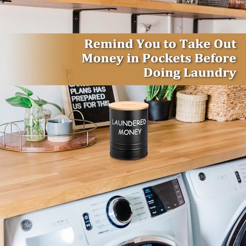 Laundry Coin Bank Jar with Wooden Lid - Rustic Iron Savings Jar